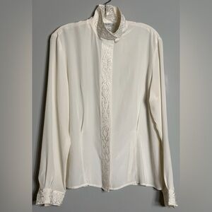 Vintage Evan Picone Cream Polyester Blouse Size 10